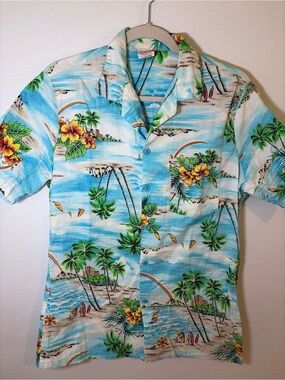 Vtg 80s Paradise Beach Club Mervyn's Hawaiian Shirt M USA Made Rainbow Tropical